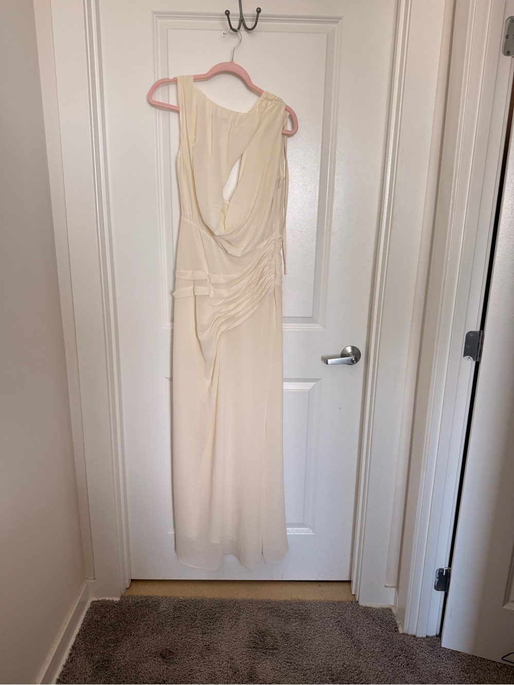 Meshki Ivory Backless Draped Evening Gown